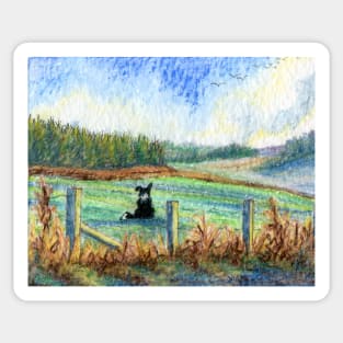 Border collie dog gazes out over the view of dreams Sticker